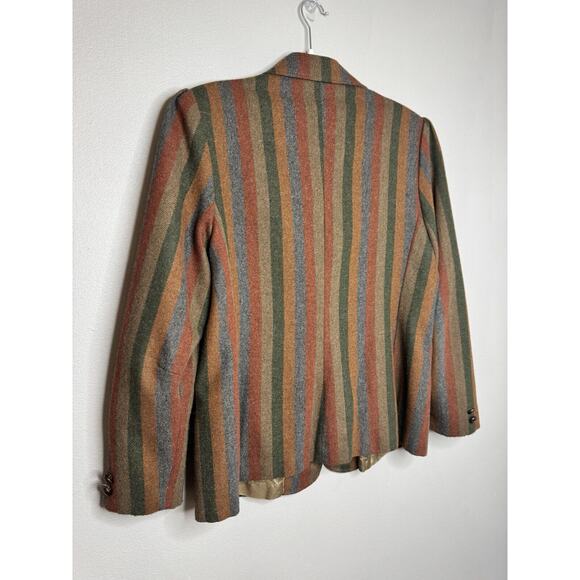 Vintage Coatree Wool Blazer Size Missing Herringbone Stripe Green Gray Brown - Picture 13 of 16